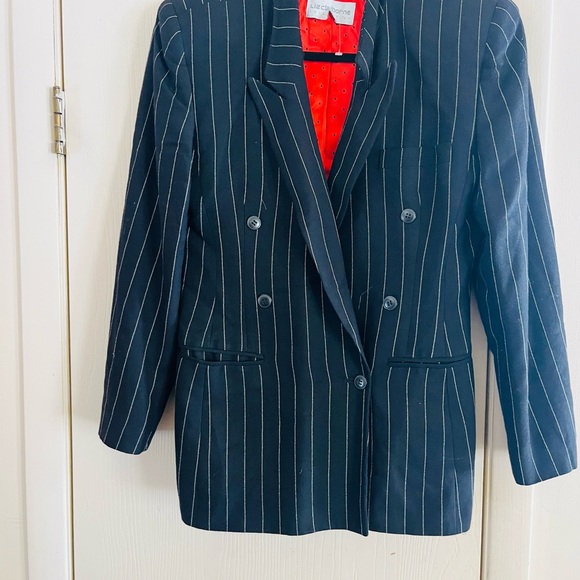 VTG 90s Avant Garde Old Money Structured Pinstripe Double Breasted Blazer M - Picture 2 of 8